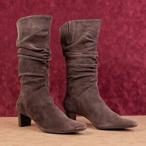 Talbots Women Retro 90's Slouch Brown Suede Pointy Toe Boots size 9.5